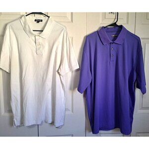 Kirkland Men's XL Lot of Two Golf Polo Shirts Purple and White Short Sleeve